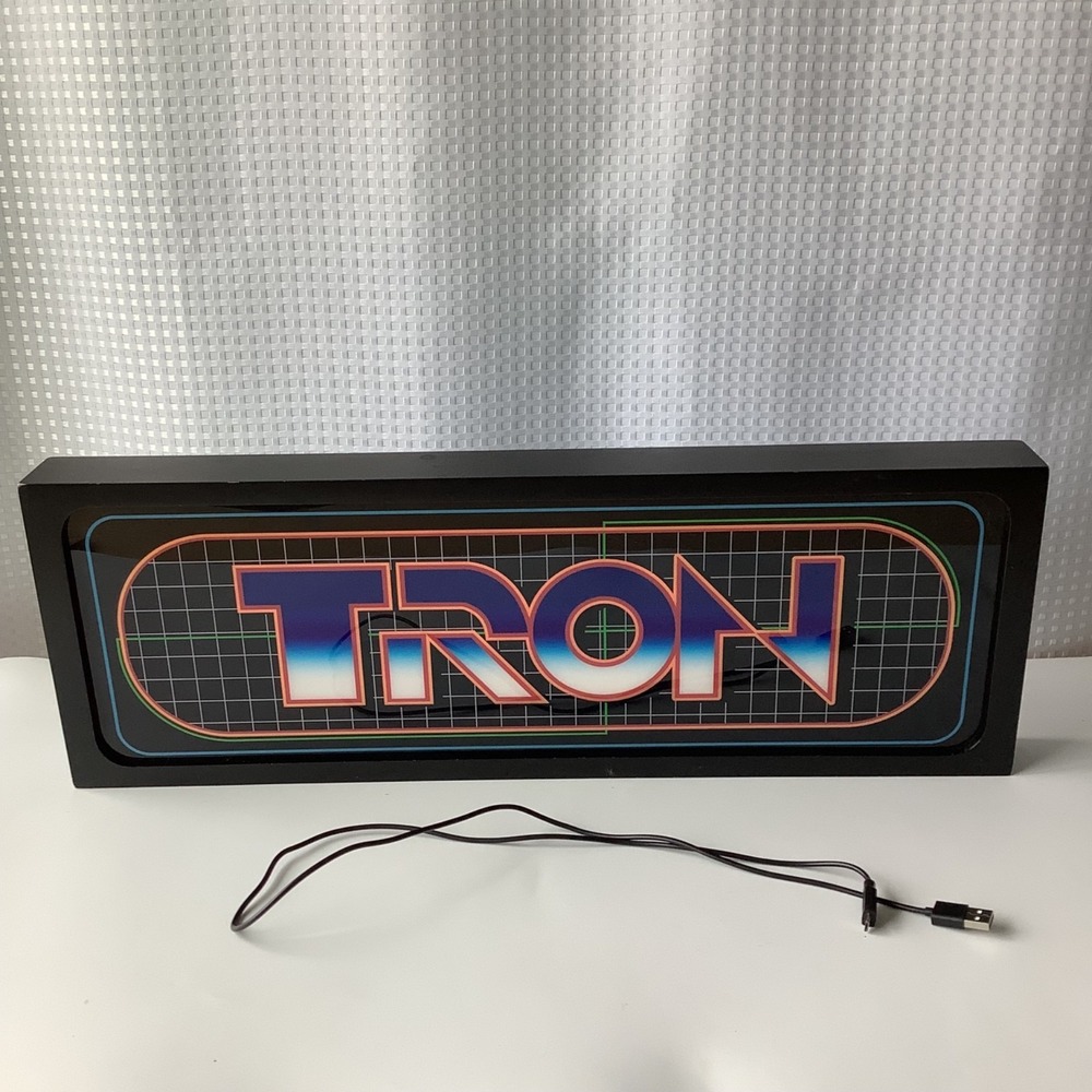 Disney Parks TRON LED Light-up Wall Sign 23x8" 1982 Movie Logo w/ Cable‎ - WORKS